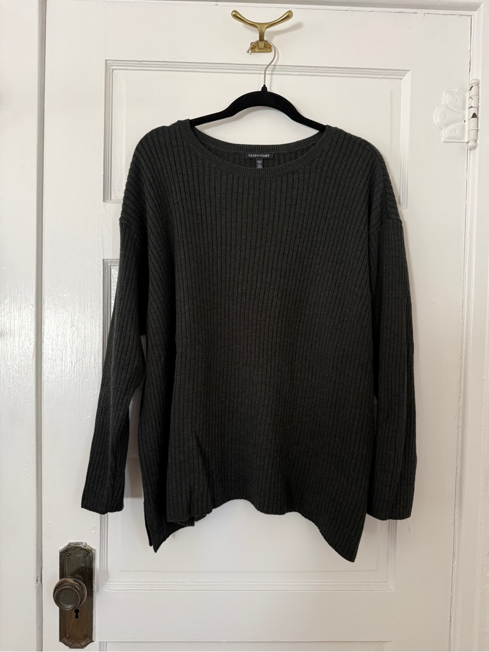 Eileen Fisher Dark Charcoal Ribbed Crewneck Sweater